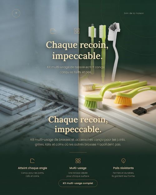 Brosses du kit utilisées sur les joints d’un carrelage de salle de bain