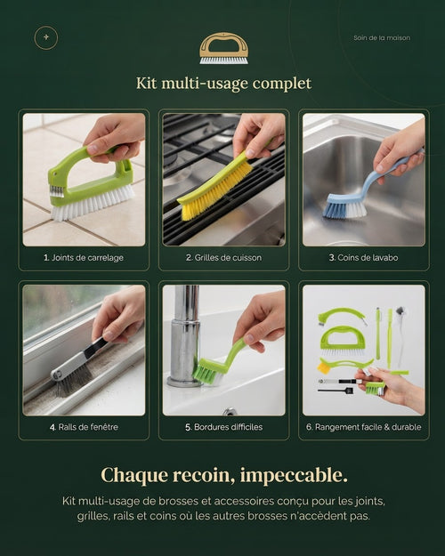 Ensemble de brosses de nettoyage polyvalentes (9 pièces)